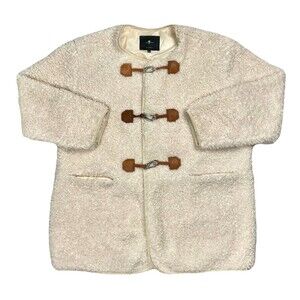 7 For All Mankind Womens Large Sherpa Teddy Shacket Oversized Cream Soft Preppy